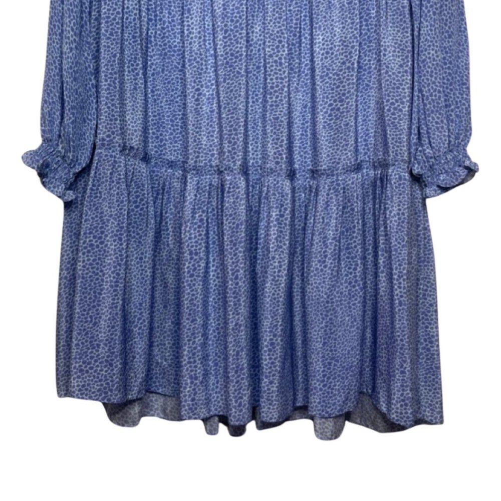 RUNGOLEE | Long Sleeve Light Blue Peasant Dress Ruffled Leopard Print | Size S - Picture 4 of 12